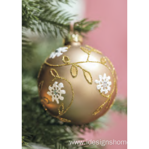 Gold &White Romantic Christmas Glass Ball Ornaments